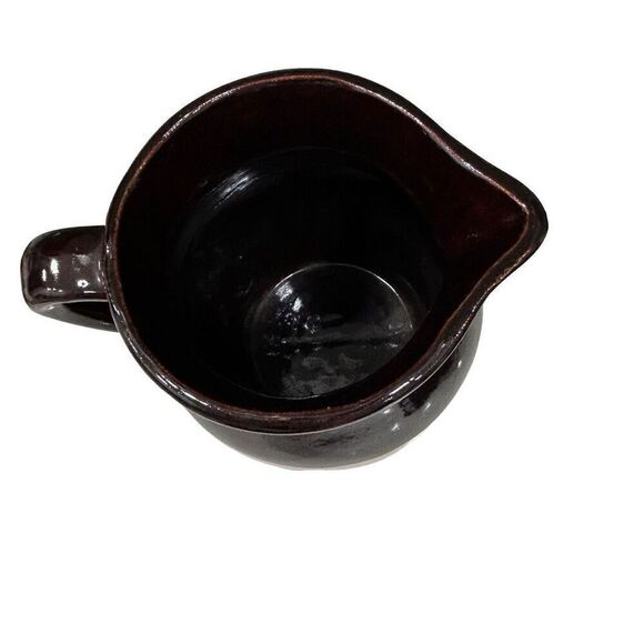 Vintage Stoneware Pottery Crock Pitcher 9" Brown Tan Two Tone with Handle - Picture 5 of 7